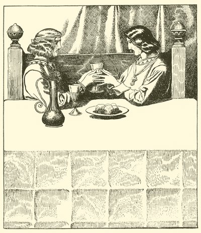Sir Tristram sits with Sir Launcelot by after Howard Pyle
