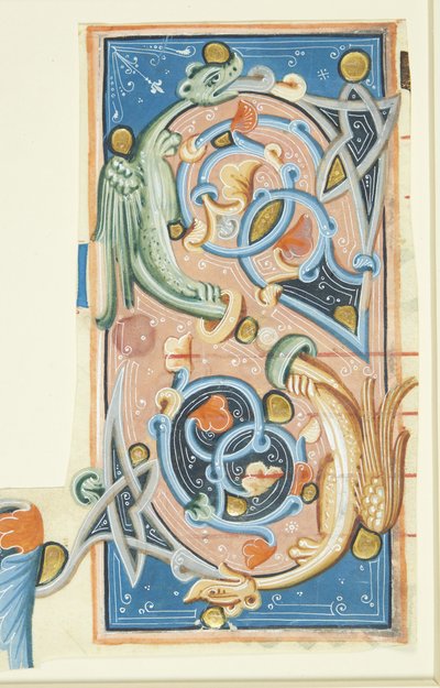 Ornamented initial S, whose curves partially consist of two dragons by after Ubekendt