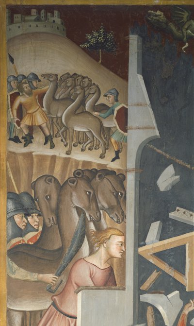 Scene from the Old Testament: The Destruction of the House of Job and the Theft of his Herd by the Sabians by also Manfredi de Battilori Bartolo di Fredi