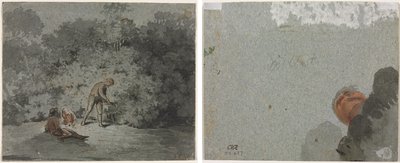 Faggot Gatherer (recto) Study of a Head seen from Below (verso) by attributed to Francisque Millet