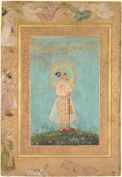 Shah Jahan holding a spinel and a long Deccan sword, from the Late Shah Jahan Album by attributed to Hashim