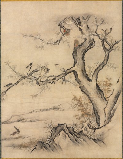Flowers and Birds in a Spring Landscape by attributed to Kano Motonobu