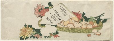 Basket with Fan, Chrysanthemums, and Mushrooms by attributed to Katsushika Hokusai
