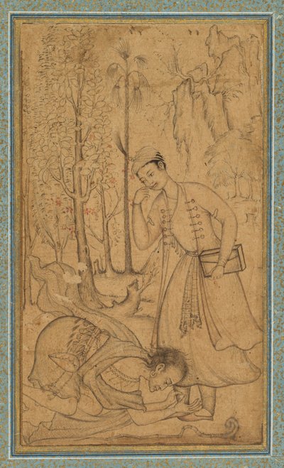 A Holy Man Prostrating Himself Before a Learned Prince by attributed to Manohar