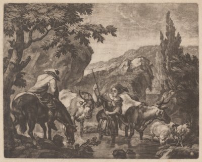 Cattle Fording a Stream by attributed to Robert Robinson,after Nicolaes Pietersz Berchem