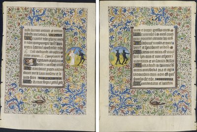 Leaf from a Book of Hours: Angel Chasing a Devil (recto) and Two Devils (verso) by circle of Coëtivy Master