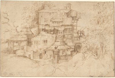 A Complex of Rustic Houses Built Over Ruins by circle of Giorgione