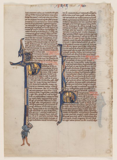 Leaf from a Latin Bible: Initial P: St. Paul with a Sword and a Book by circle or workshop of William de Brailes