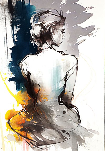 A Painting of a Woman Sitting, Serenity in Silhouette by F. Abderrahim