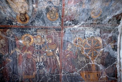 Religious-themed fresco, by Ioannis Pagomenos, fresco in Byzantine church of St George, Anidri, Crete, Greece by Theodore Charles Ange Coquelin