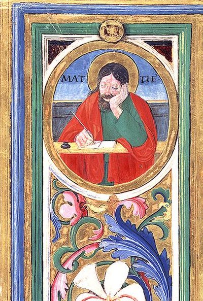 St. Matthew writing the first gospel from a psalter written by Don Appiano from the Church of the Badia Fiorentina, Florence by or di Giovanni Monte del Fora