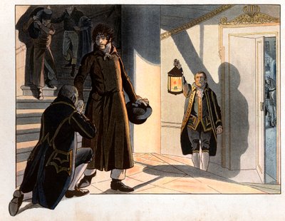 Joachim Murat fled from his palace in Naples on the night of 19 to 20 May 1815 to return to France after his defeat to the Austrians (Engraving) by pseudonym for Onfray de Breville Jacques Job