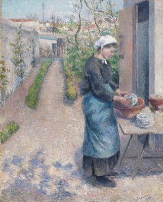 In the Garden at Pontoise: A Young Woman Washing Dishes, 1882  by Camille Jacob Pissarro
