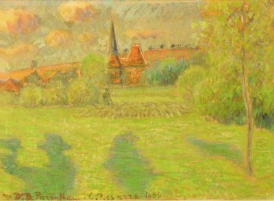 The shepherd and the church of Eragny, 1889  by Camille Jacob Pissarro