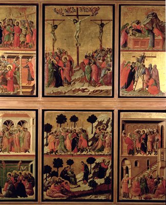 Maesta: eleven scenes from the Passion, 1308-11 (tempera on panel) (reverse  of 55438)