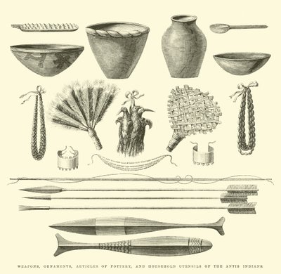 Weapons, ornaments, articles of pottery, and household utensils of the Antis Indians  by Edouard Riou