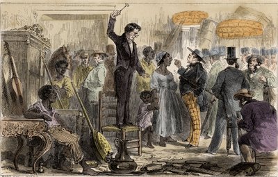 Slave market in Rio de Janeiro, Brazil - A slave sale in Rio de Janeiro, drawing by Riou by Edouard Riou