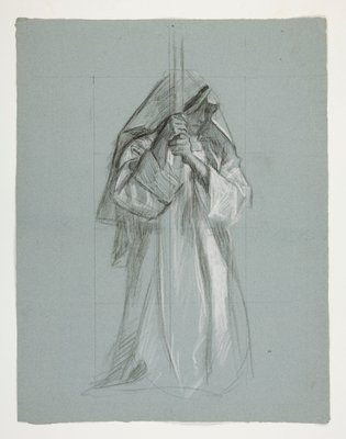 Figure study for Sir Lancelot and Sir Bors outfit Galahad with his spurs, from The Quest of the