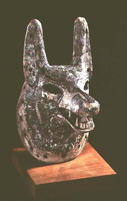 Head of Anubis, Egyptian god of the dead, with a hinged jaw, used as an  Oracle Mask, New Kingdom (wood) (see also 161755)