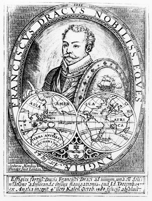 Portrait of Sir Francis Drake at the Age of 43, engraved by Jodocus Hondius