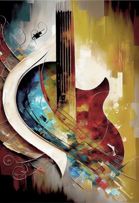 Abstract Guitar Colorful Oil Painting Canvas Print Wall Art