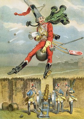 Baron Munchausen Flying Over The Enemy Lines On A Canno