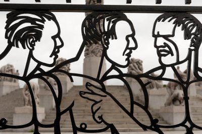 Wrought iron gates of naked men sculpture in Frogner Park, Oslo, Norway