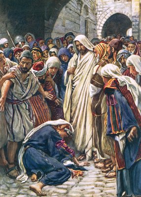 The woman who touched the hem of his garment  by Harold Copping