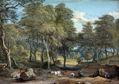 Windsor Forest with Oxen Drawing Timber, 1798  by Paul Sandby