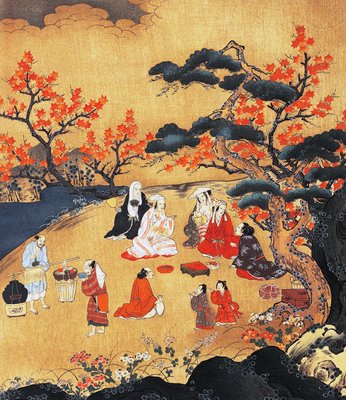 絵画 momorin Women looking at maple trees in Takao, screen, Azuchi-Momoyama