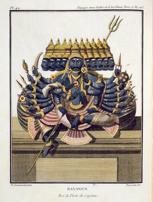 Ravana, demon king of Ceylon, from 'Journey to India and China' by Pierre Sonnerat, engraved by Poisson, published 1782 Ravana, demon king of Ceylon, from 'Journey to India and China' by Pierre Sonnerat, engraved by Poisson, published 1782