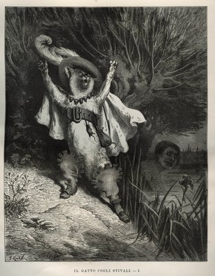 The boot cat calls for help. Engraving by Gustave Dore 1832 1883