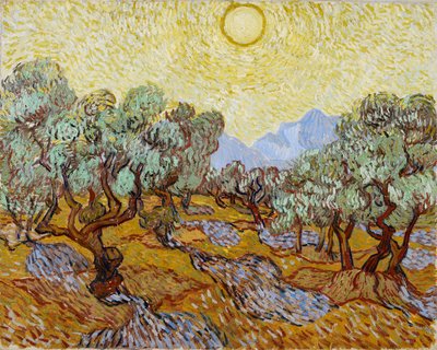 Olive Trees with yellow sky and sun by Vincent van Gogh