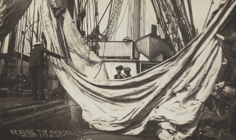 Bending the Mainsail on Board the Mount Stewart by (after) English photographer