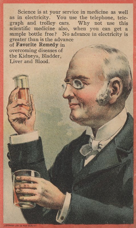 Advertisement for Favorite Remedy, Treatment for Diseases of the Kidneys, Bladder, Liver and Blood by American School