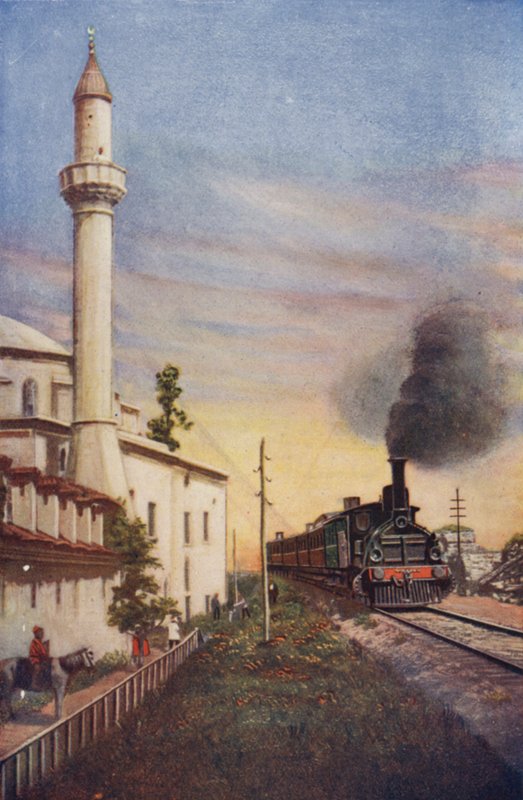 The Orient Express entering Constantinople, passing the Mosque of Hagia Sophia by English School