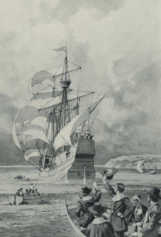 The Pilgrim Fathers Sail for the Unknown Land by English School
