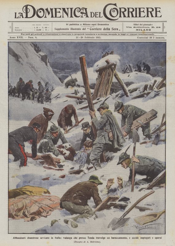 Abundant disastrous snowfalls in Italy, avalanche near Tenda overwhelms a barracks by Achille Beltrame