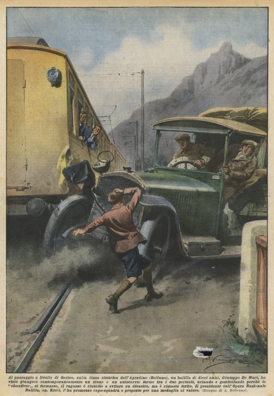 At the Level Crossing of Sedico, on the Electric Line of Agordino (Belluno), a Young Boy by Achille Beltrame