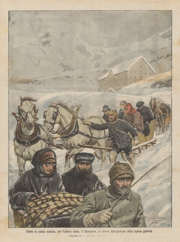 How to Cross Now, for the Last Year, the Simplon, Awaiting the Opening of the New Tunnel by Achille Beltrame