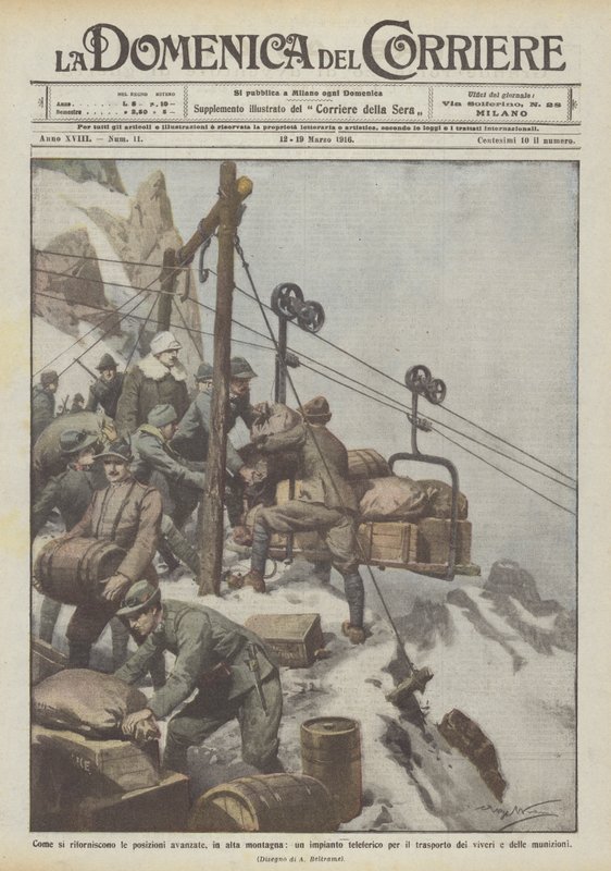 How Advanced Positions Are Supplied, a Cable Car System in the High Mountains by Achille Beltrame