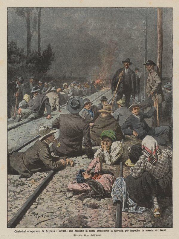 Striking Farmers of Argenta (Ferrara) Spending the Night on the Railway by Achille Beltrame