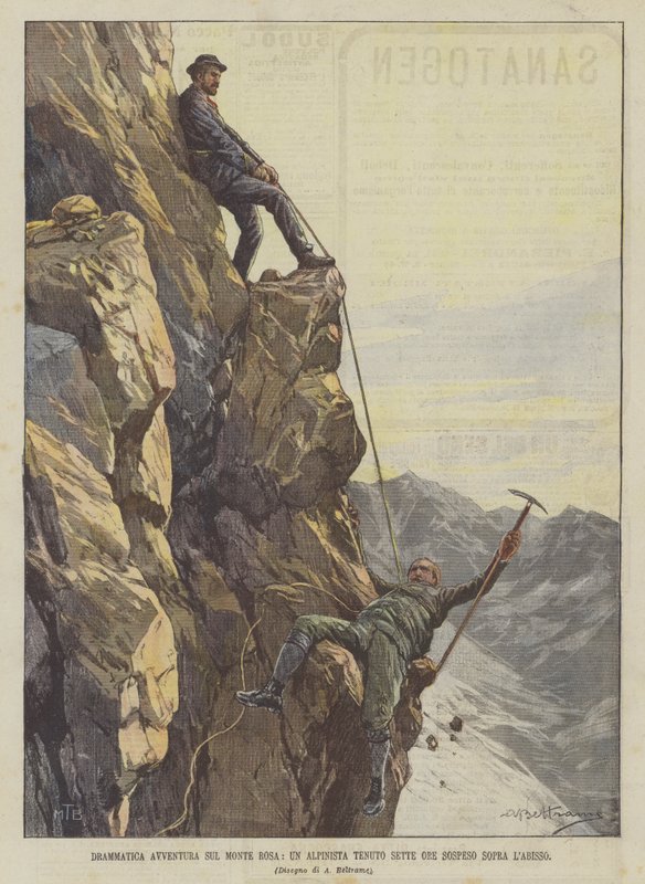 Dramatic Adventure on Monte Rosa, A Mountaineer Suspended Above the Abyss for Seven Hours by Achille Beltrame