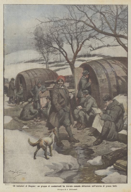 The Imitators of Diogenes, a Group of Fighters Finds Comfortable Housing Inside Large Barrels by Achille Beltrame