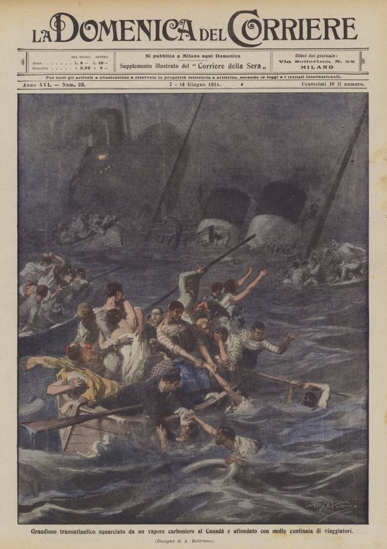 Grand Ocean Liner Torn Apart by a Coal Steamer in Canada and Sunk with Many by Achille Beltrame