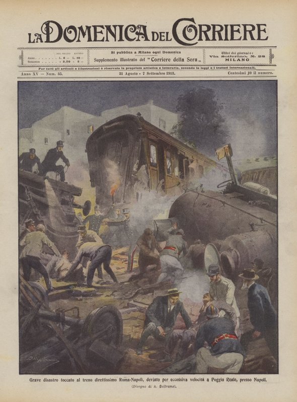Serious Disaster Befell the Rome-Naples Express Train, Derailed Due to Excessive Speed at Poggio by Achille Beltrame