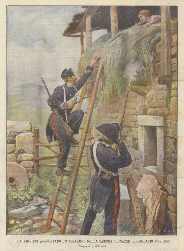 The Carabinieri Confront an Assassin at the Vignazze Farmhouse (Ivrea District) by Achille Beltrame