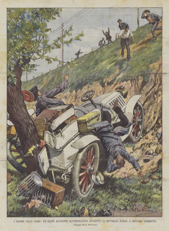 The Dramas of Sport, A Serious Car Accident Last Week in Chivasso (Piedmont) by Achille Beltrame