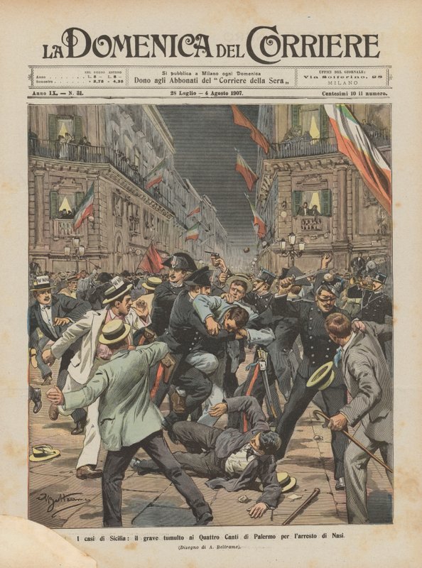 The Cases of Sicily, the Serious Riot at the Quattro Canti of Palermo for the Arrest of Nasi by Achille Beltrame
