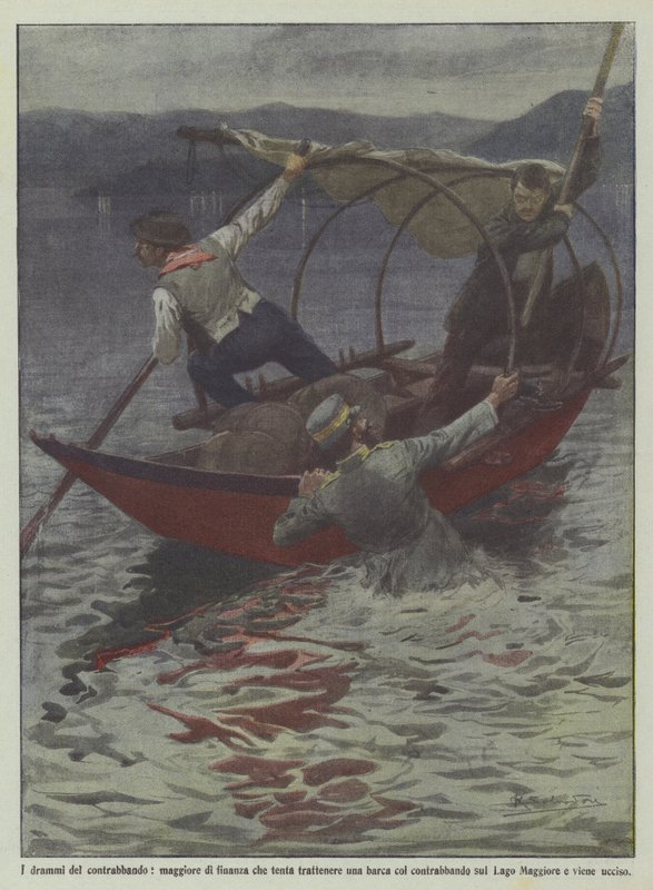 The Dramas of Smuggling, Finance Major Attempts to Stop a Boat with Contraband by Achille Beltrame